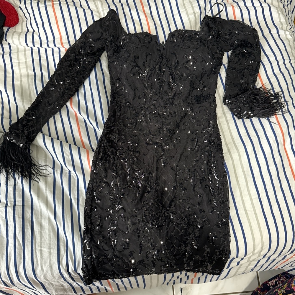 Windsor Black Sequin Long Sleeve Dress